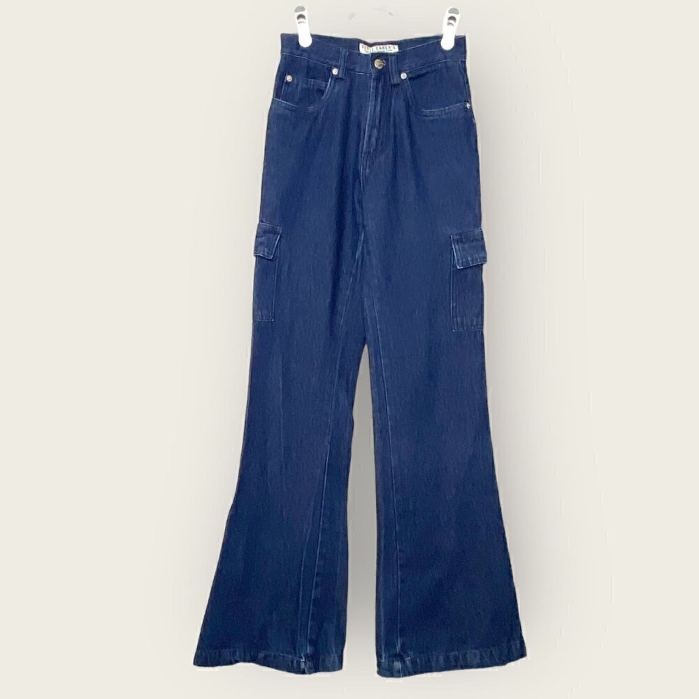 VINTAGE Stone Denim High Waisted Flared Leg Cargo Jeans